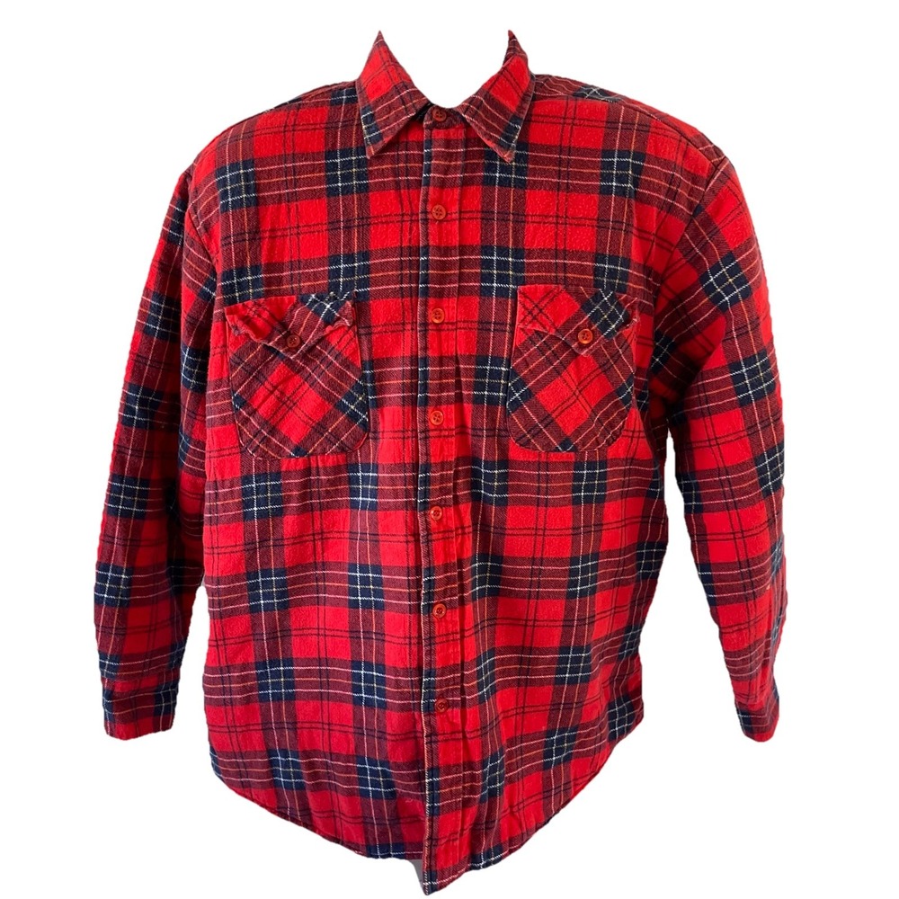 Vintage‎ Grizzly Insulated Quilt Lined Flannel Shirt Jacket Plaid Shacket Large